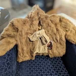 Plush Rabbit Fur Crop Bolero Jacket with hood